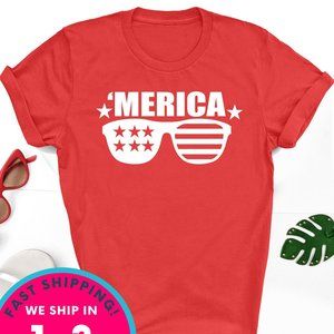 America Glasses shirt 4th of July gift gildan unis